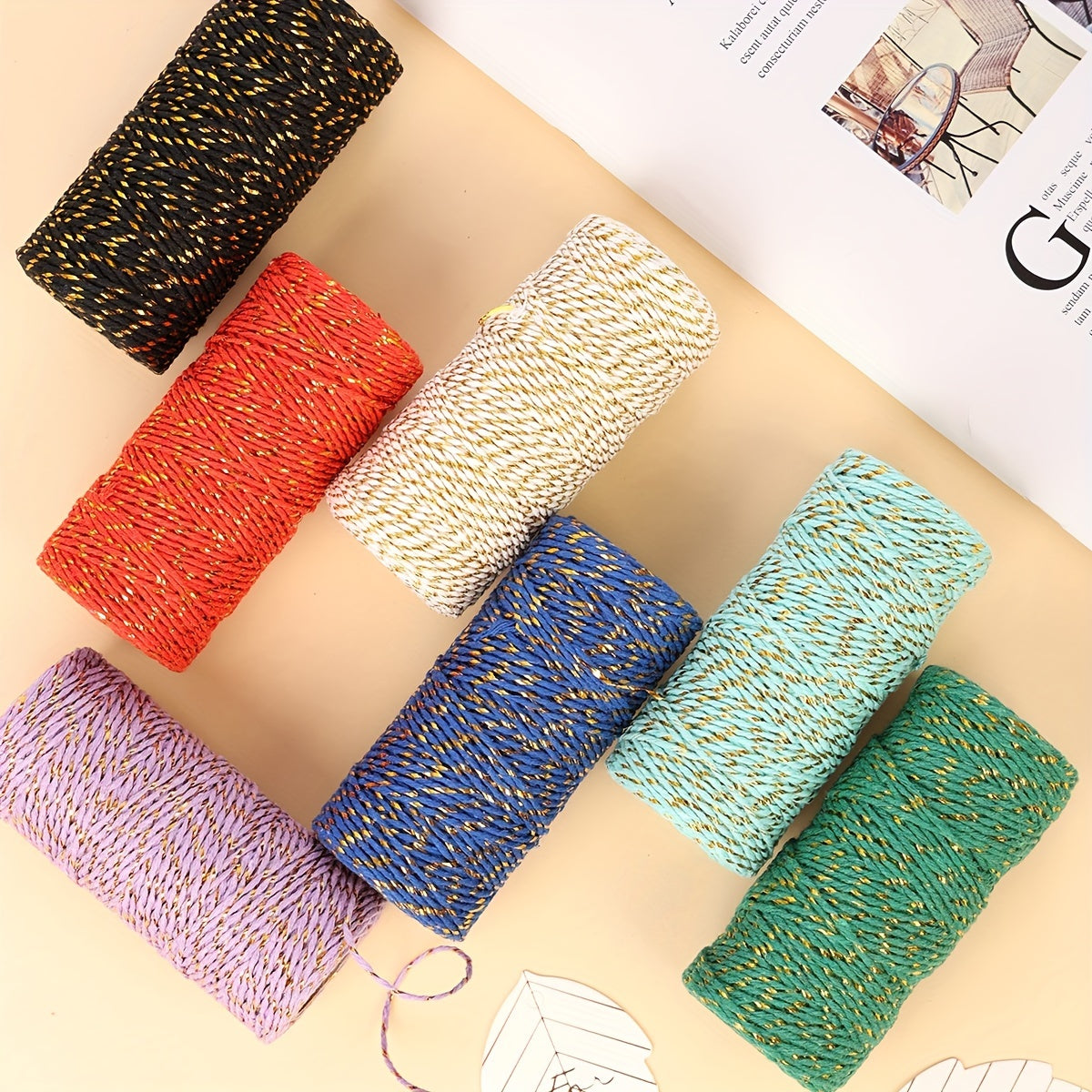 5mm Colorful Golden Silk Cotton Rope, 50m, DIY Webbing Accessories
