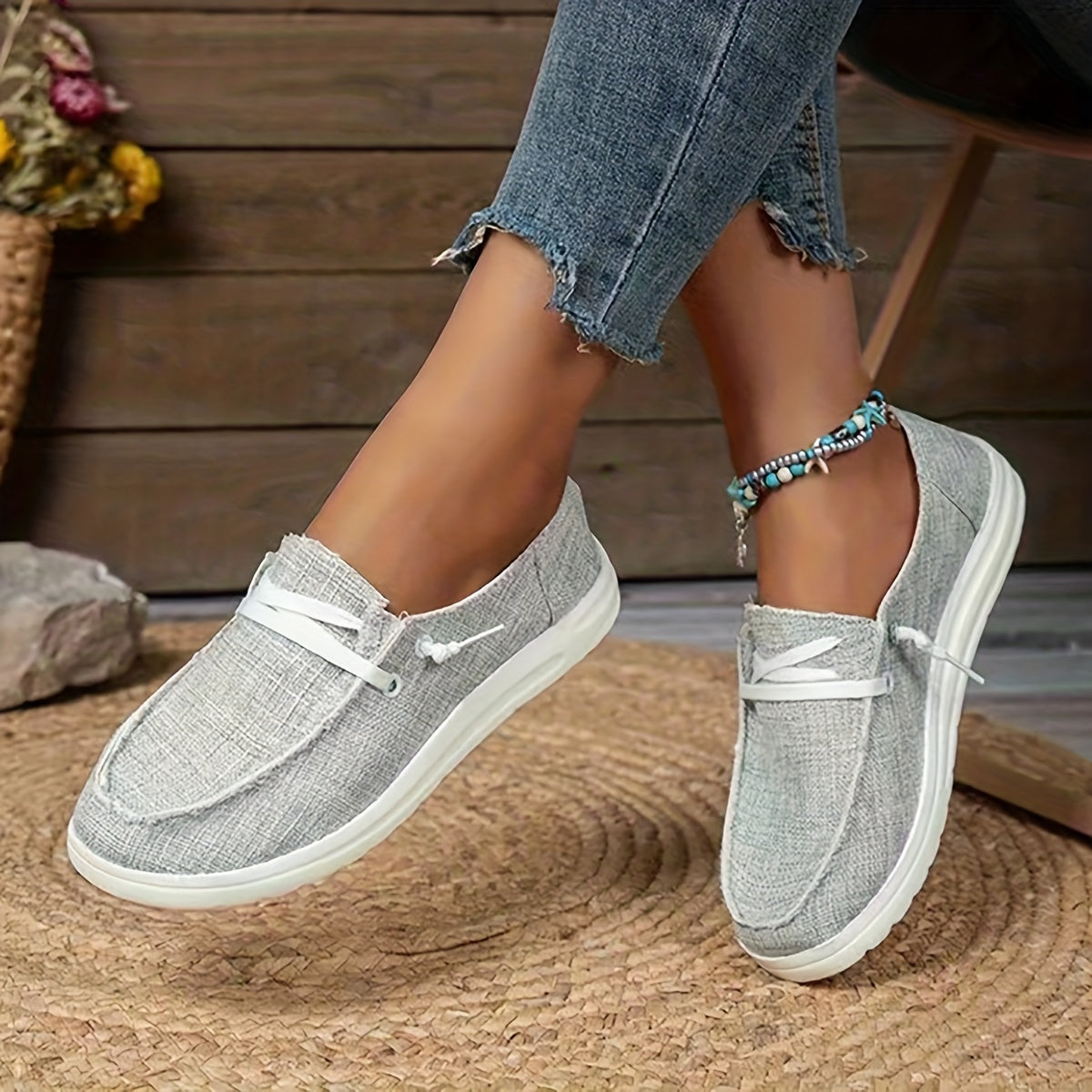Women's Cow Printed Flat Loafers Lace Up Canvas Shoes