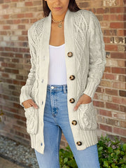 Women's Solid Argyle Knit Long Sleeve Cardigan with Pockets