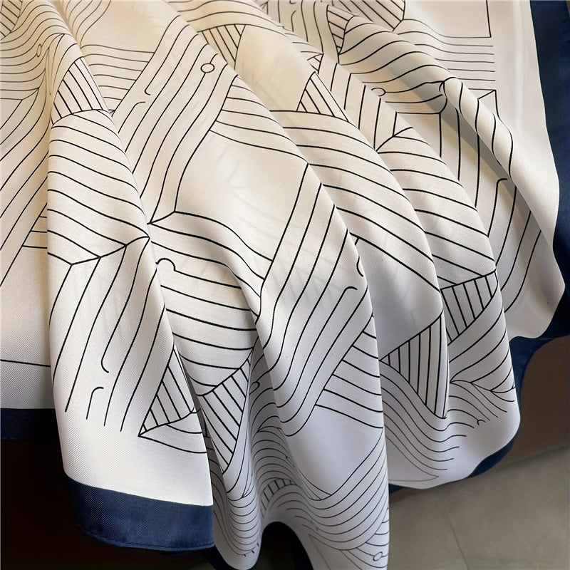 Square Scarf Geometric Pattern Shawl Women Head Wrap Bandana Windproof Kerchief