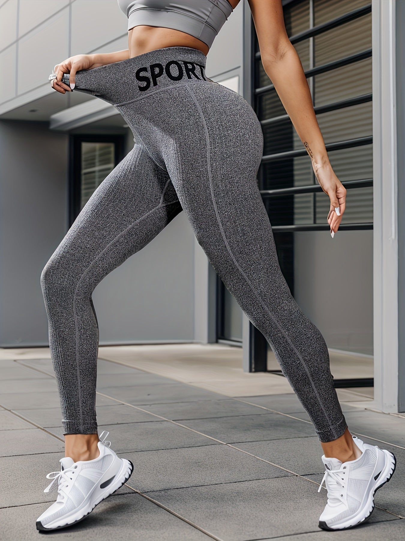 Letter Pattern Fitness Yoga Pants High Waist Running Sports Leggings