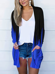 Graphic Print Long Sleeve Open Front Cardigan with Pockets