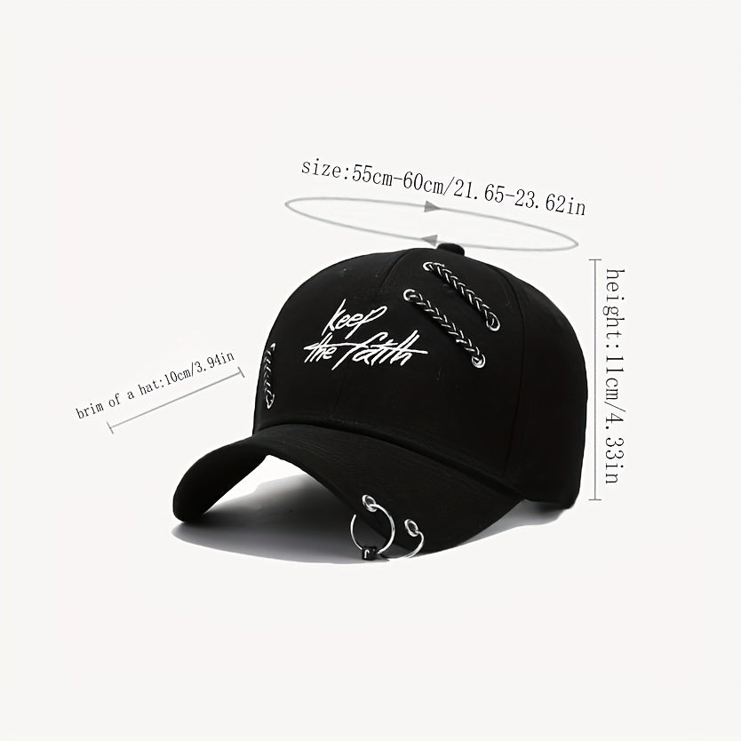 Stylish Baseball Cap with Iron Ring Decoration for Students and Young Adults