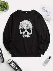 Skull Print Crew Neck Sweatshirt for Women