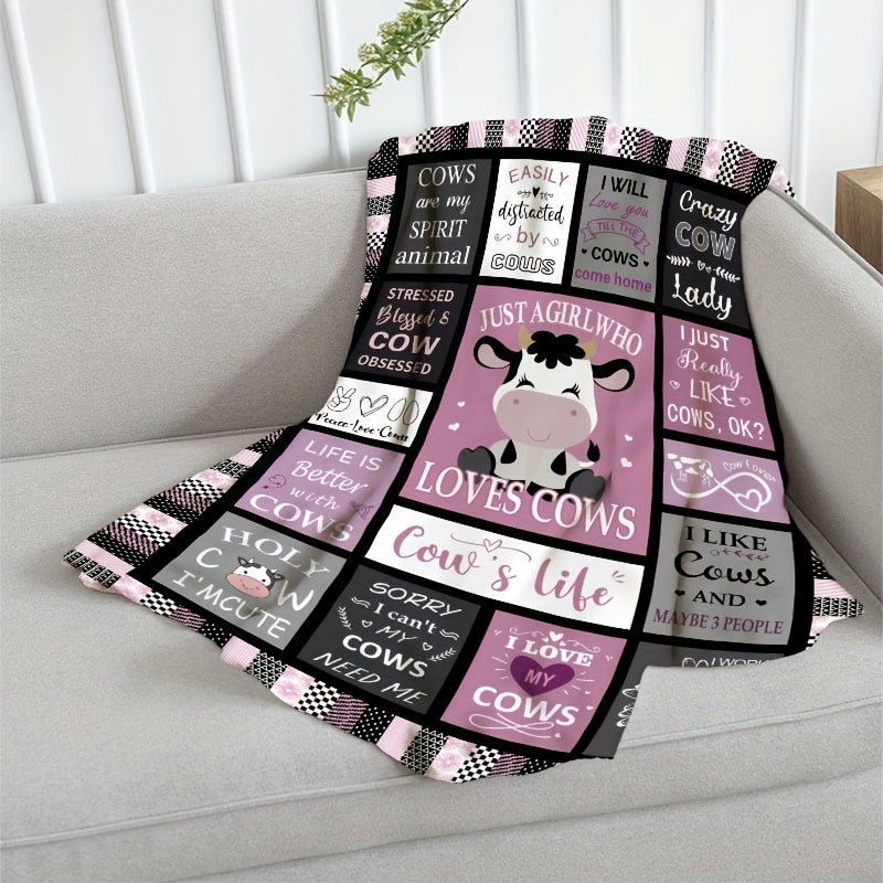 Winter Warm Flannel Cow Print Blanket Outdoor Camping Warm Throw Blanket