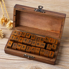 Vintage Alphabet Symbols Wooden Stamps Set - Lowercase Letter Seal Stamps