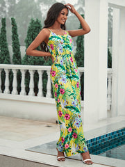 Floral Print Cami Jumpsuit Vacation Wide Leg Sleeveless V Neck Jumpsuit