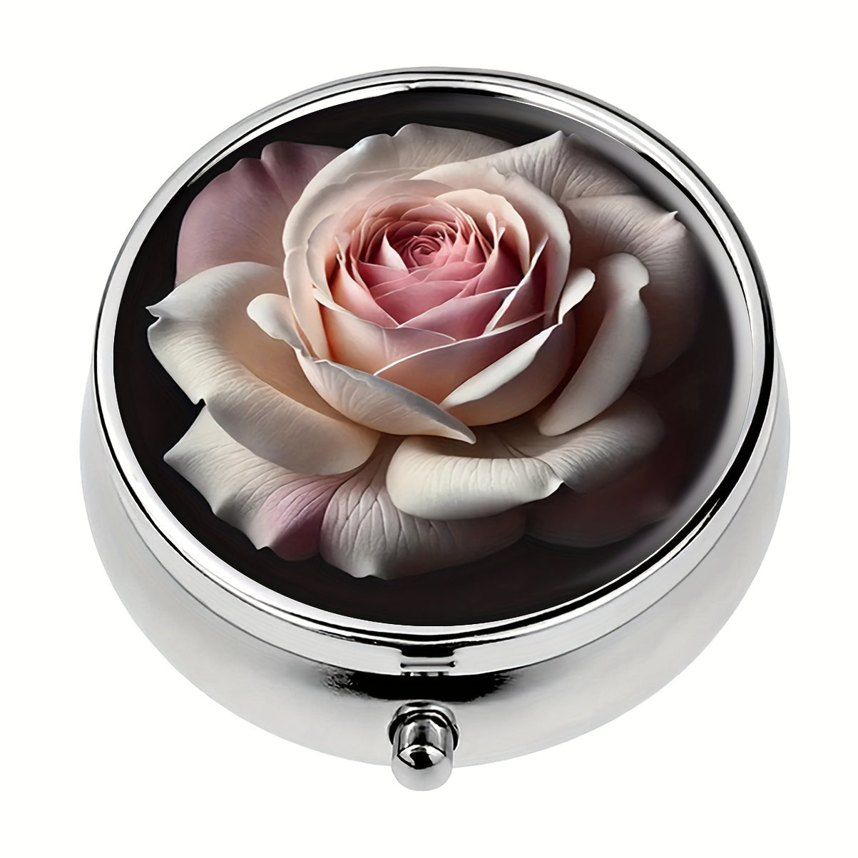 Floral Blooming Rose Round Pill Box 3 Compartment Pocket Travel Medicine Holder