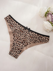 Leopard Bow Tie Panties Criss Cross Cut Out Women's Lingerie