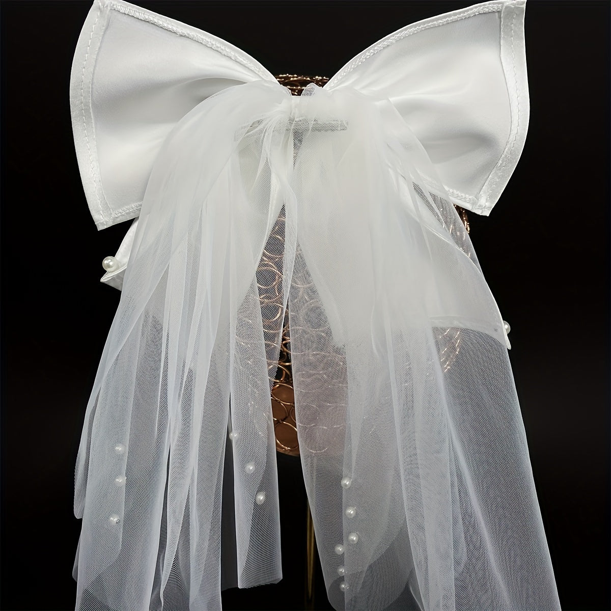 Faux Pearl Bow Veil Hair Clip French Barrette Bridal Head Accessories