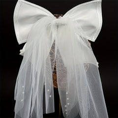 Faux Pearl Bow Veil Hair Clip French Barrette Bridal Head Accessories