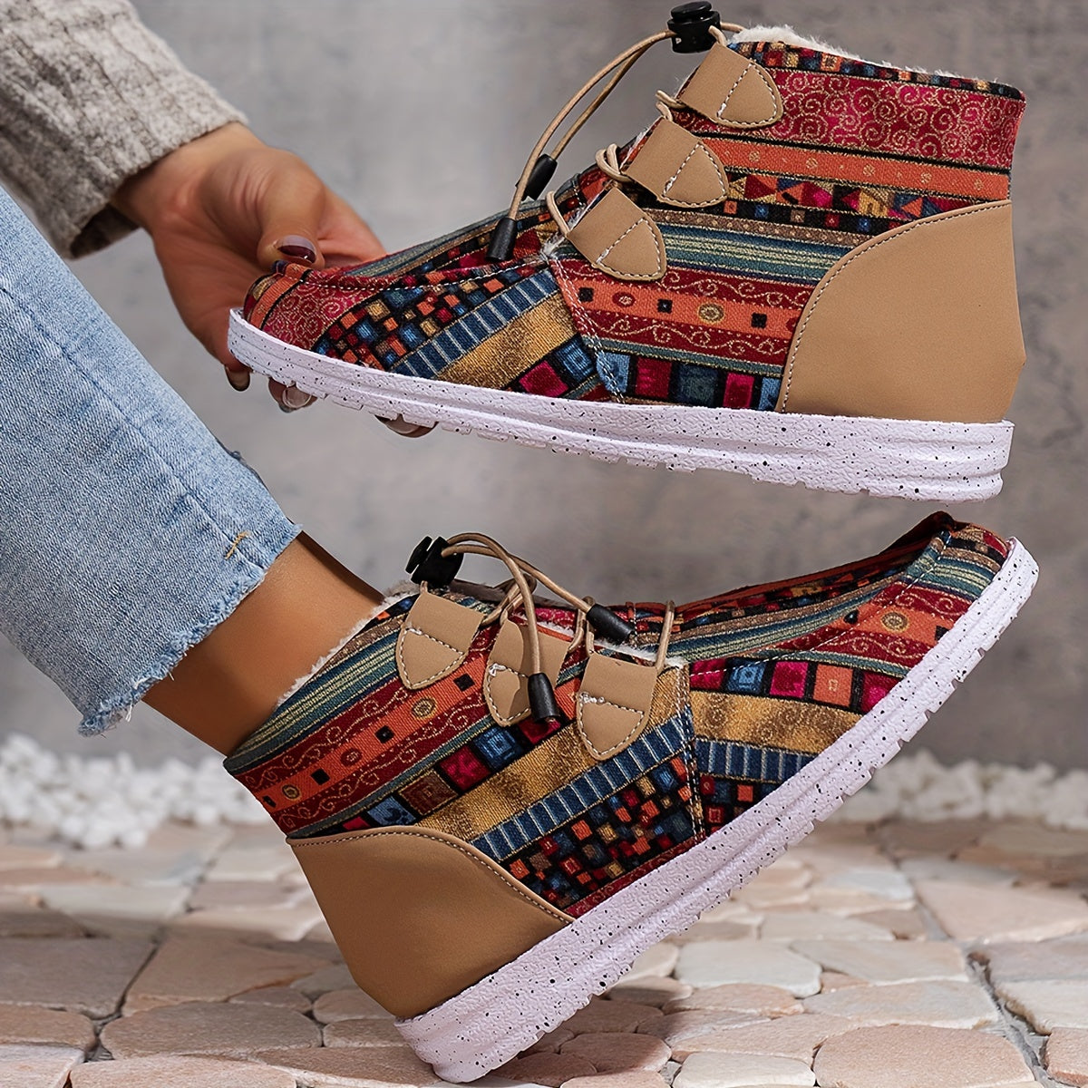 Geometric Print Snow Boots for Women Warm and Comfortable