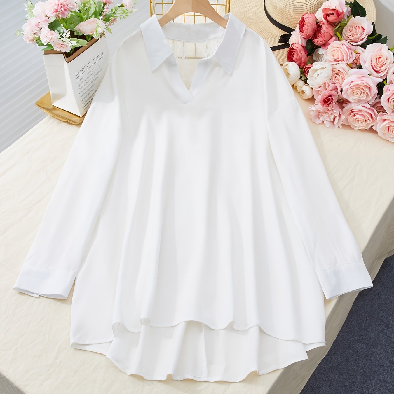 Lace Long Sleeve Blouse with Collar