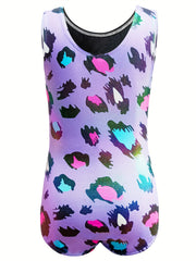 Leopard Print Sleeveless Gymnastics Suit for Girls