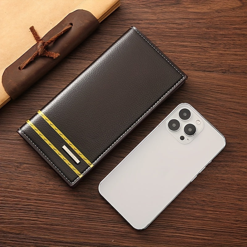 Men's Casual Litchi Embossed Long Wallet With Card Slots