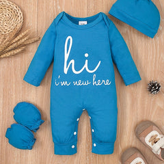 Casual & Comfy HI I M HERE Print Outfit Baby Boys Set