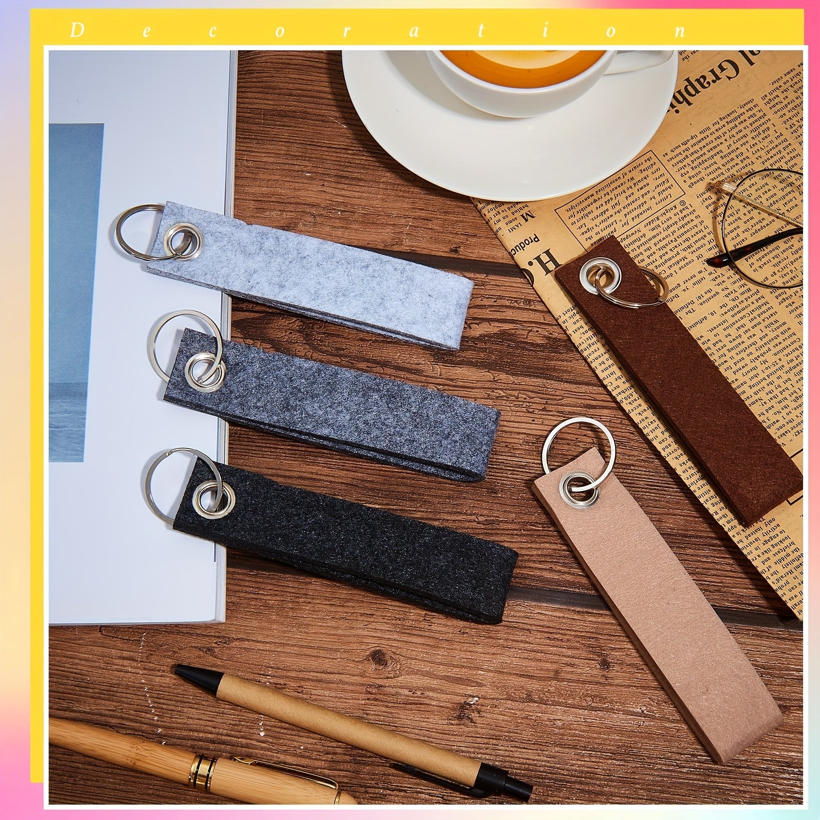20pcs Felt Keychains With Stainless Steel Ring DIY Decorative Crafts Keychain