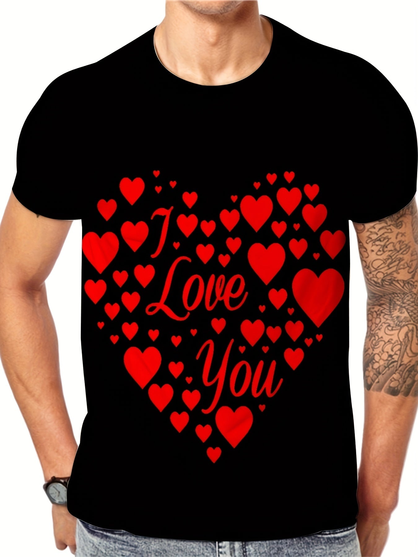 Heart Pattern T shirt Men's Street Style Tee Shirt For Summer