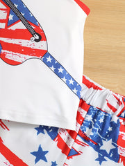 Boys American Flag Print Vest and Shorts Set