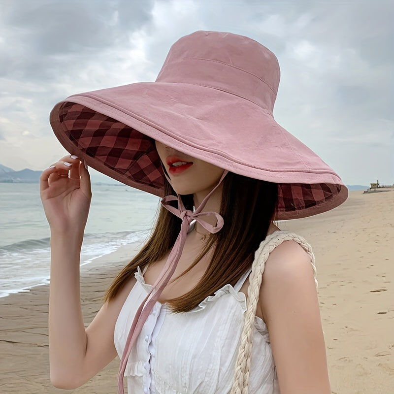 Wide Brim Sunscreen Bucket Hat Lace Up UV Protection Basin Hat