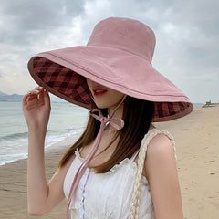 Wide Brim Sunscreen Bucket Hat Lace Up UV Protection Basin Hat