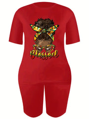 Casual T Shirt & Biker Shorts Set Women's Outfit