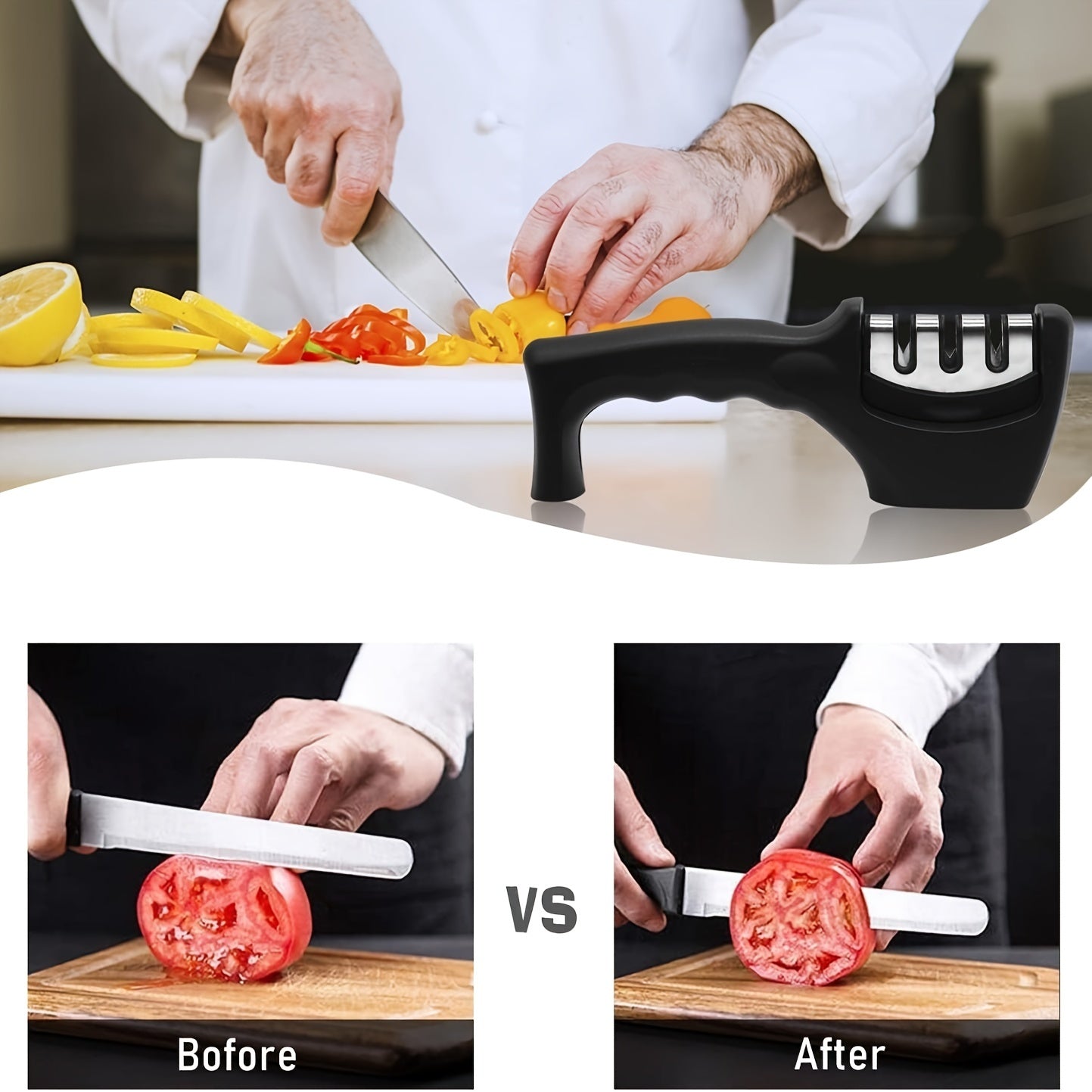 Portable 3 Section Kitchen Scissor Sharpener for Outdoor Camping Cooking