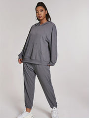 Hooded Sweatshirt & Joggers Set Solid Long Sleeve Outfits