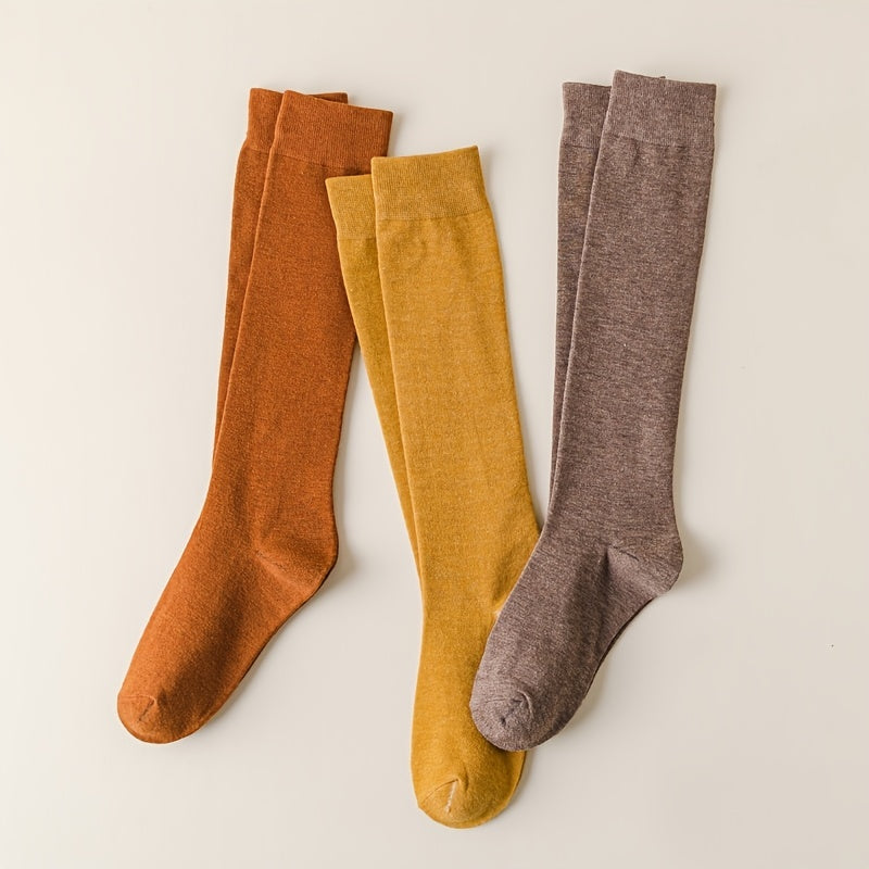 3 Pairs Thick Knee Length Winter Socks Women's Cotton Casual Long Socks