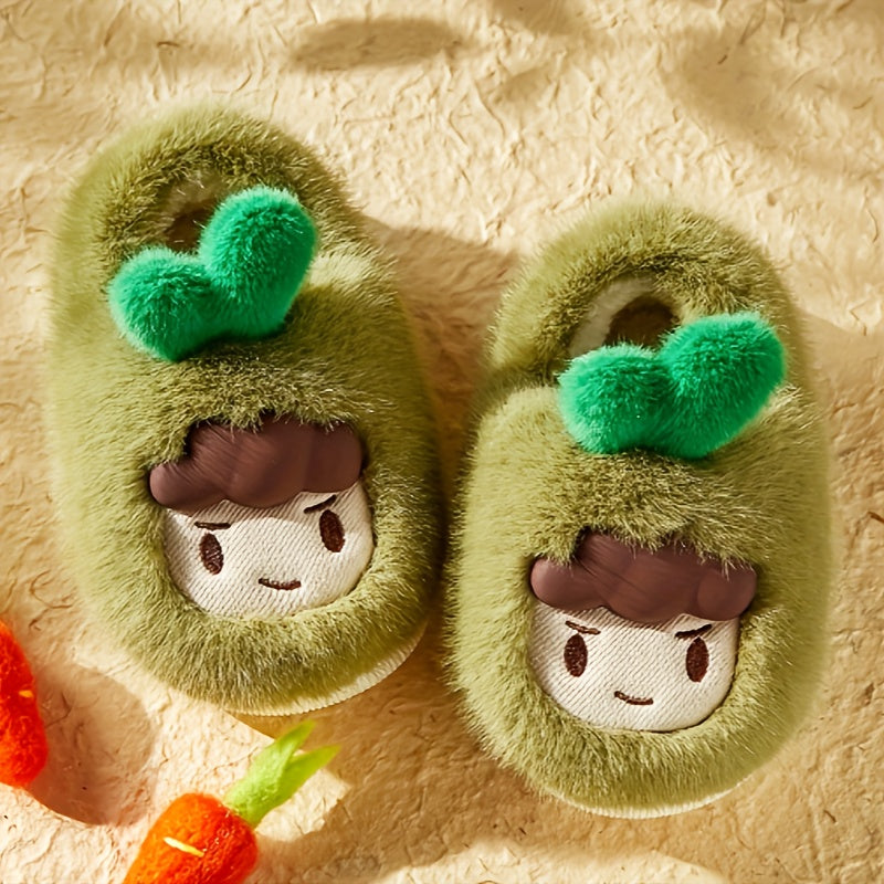 Girls' Cartoon Furry House Shoes Lightweight Non Slip Soft Bottom Walking Shoes