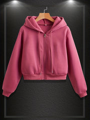 Crop Hoodie Zip Up Hooded Sweatshirt Casual Long Sleeve