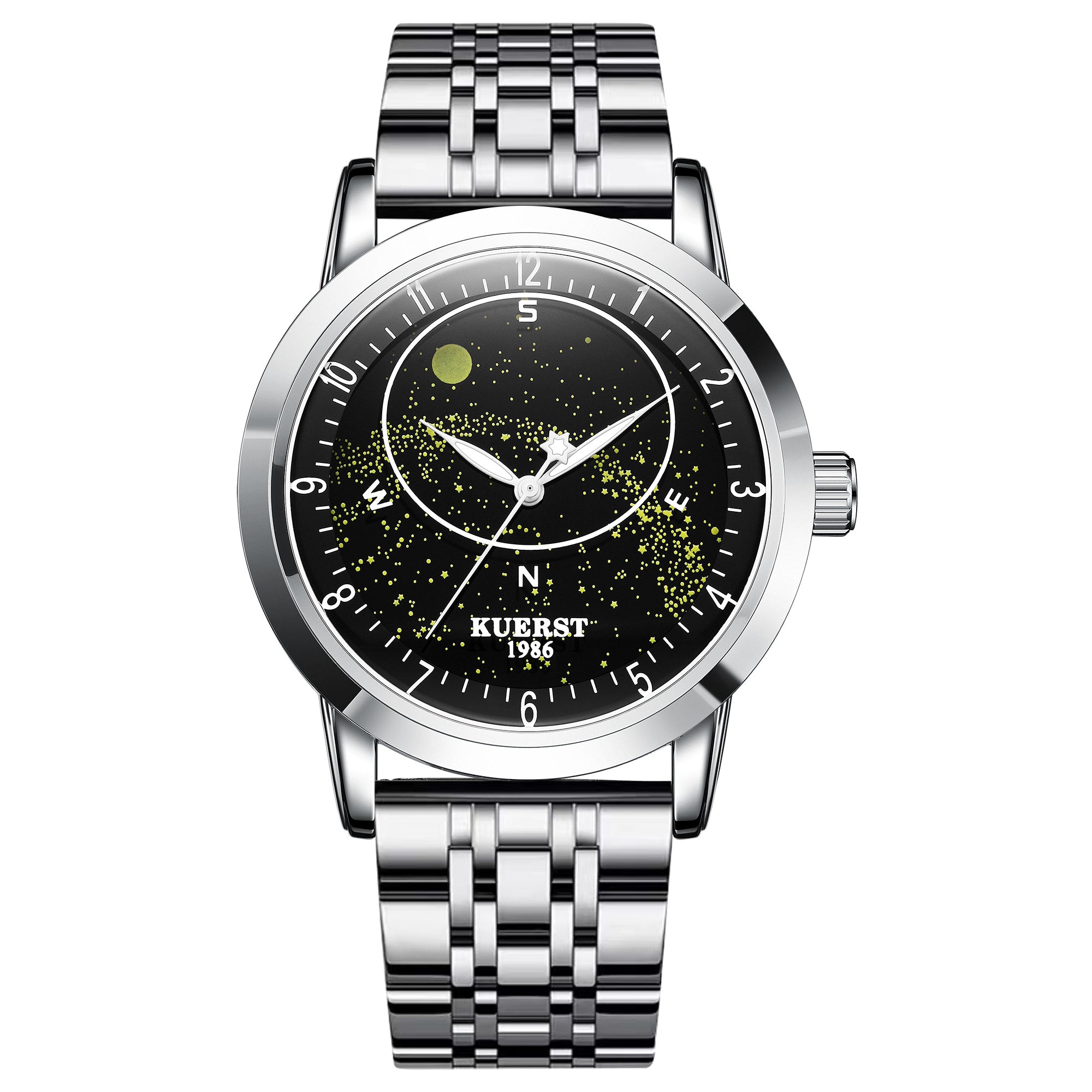 KUERST Steel Belt Automatic Mechanical Watch Waterproof Luminous Starry Sky