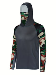 Men's Camo Raglan Sleeve Hoodie w/ Mask Anti UV Sun Protection Fishing Shirt