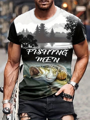 Fish Print Men's Short Sleeve T-shirt Graphic Tee Summer Clothes