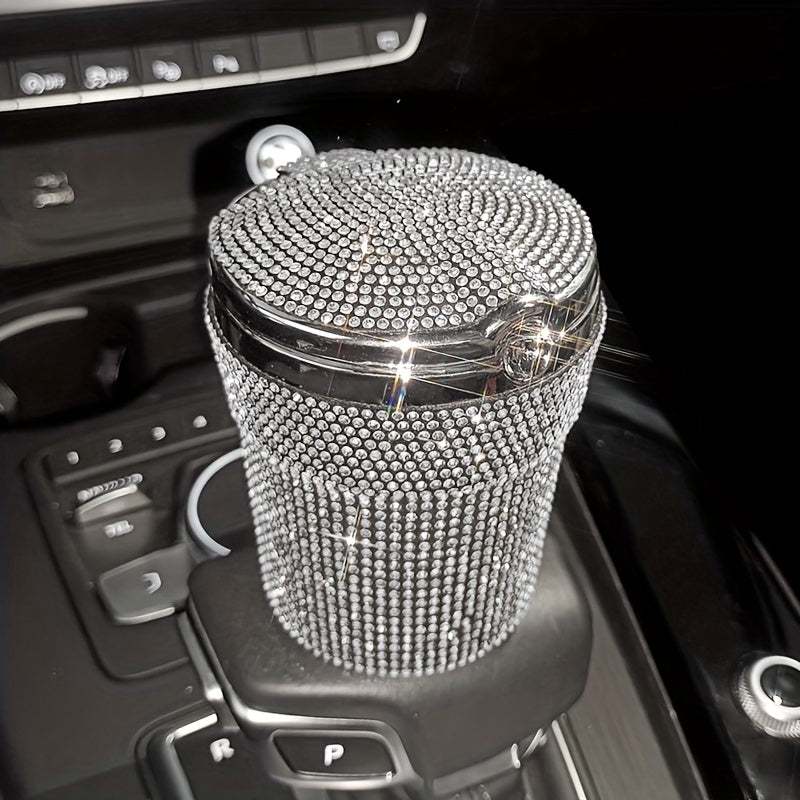 Rhinestone Car Ashtray with Lid & LED Light