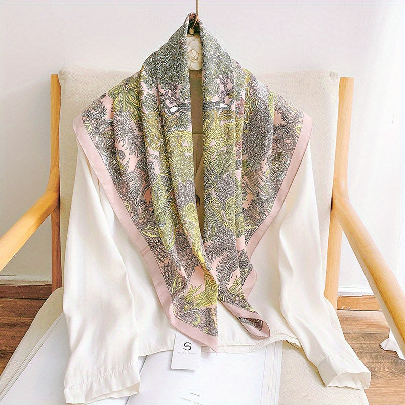 Boho Floral Print Silk Square Scarf Neckerchief Vintage Head Wrap