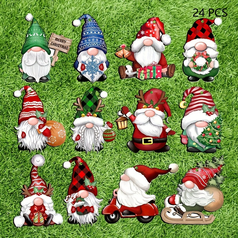 24pcs Christmas Wooden Truck Gnome Ornaments Christmas Tree Decoration