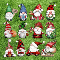 24pcs Christmas Wooden Truck Gnome Ornaments Christmas Tree Decoration