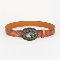1pc Horse Head Buckle Casual Belt Western Cowboy Leather Vintage Belt
