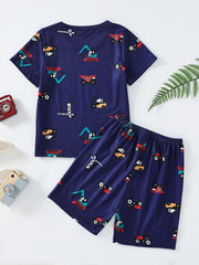 Boys Car Print T-shirt & Shorts Set for Summer