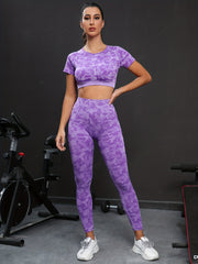Camo Pattern Workout Sets Crop Shirts & Sports Leggings Women's Activewear