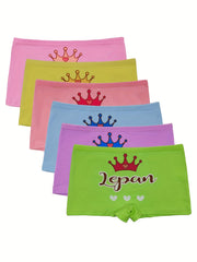 6pcs Girls Triangle Panties Cartoon Print Elastic Waist Soft Comfortable Underwe