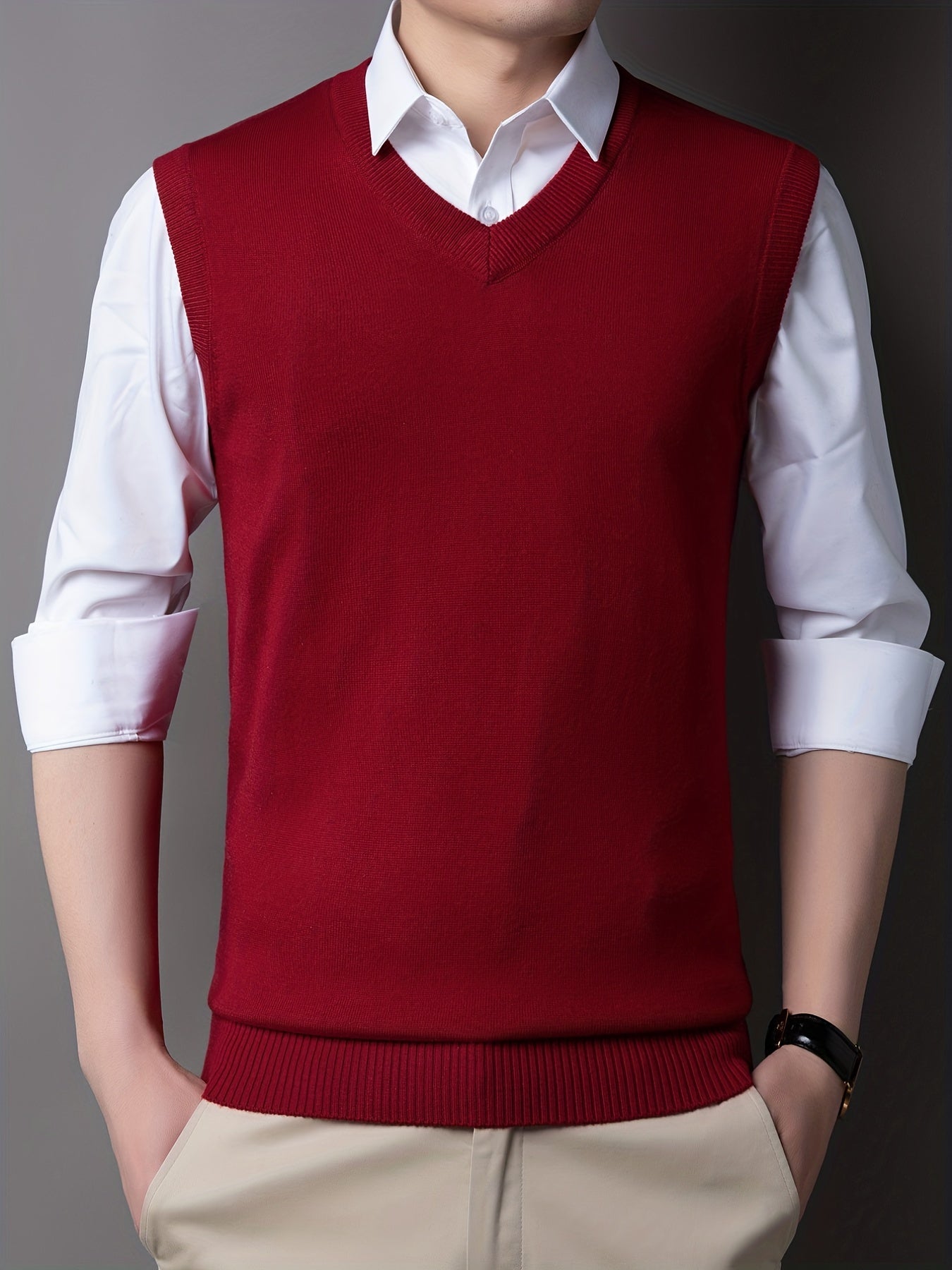 Men's V-Neck Sleeveless Wool Vest Tank Top for Autumn/Winter