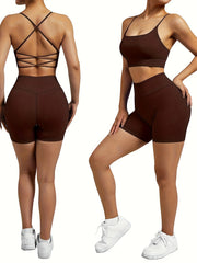 Criss Cross Straps Top & Running Short Set - Women's Activewear