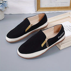 Women's Zipper Flat Loafers Comfy Walking Shoes