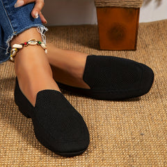 Women's Knitted Flat Shoes Comfy Square Toe Slip On Casual Walking Flats