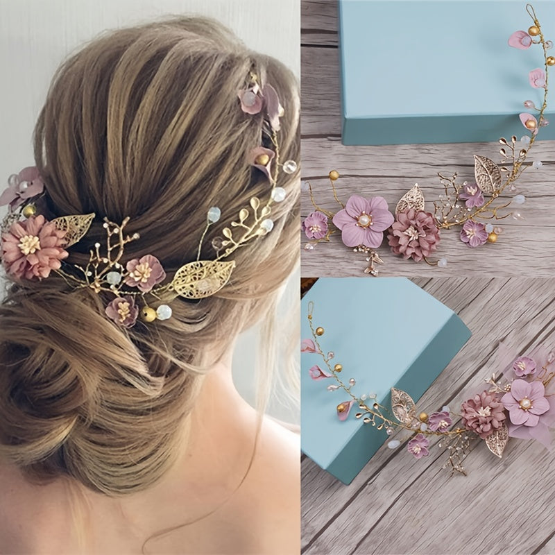 Wedding Hair Accessories Wreath Headwear Pink Bridal Headband