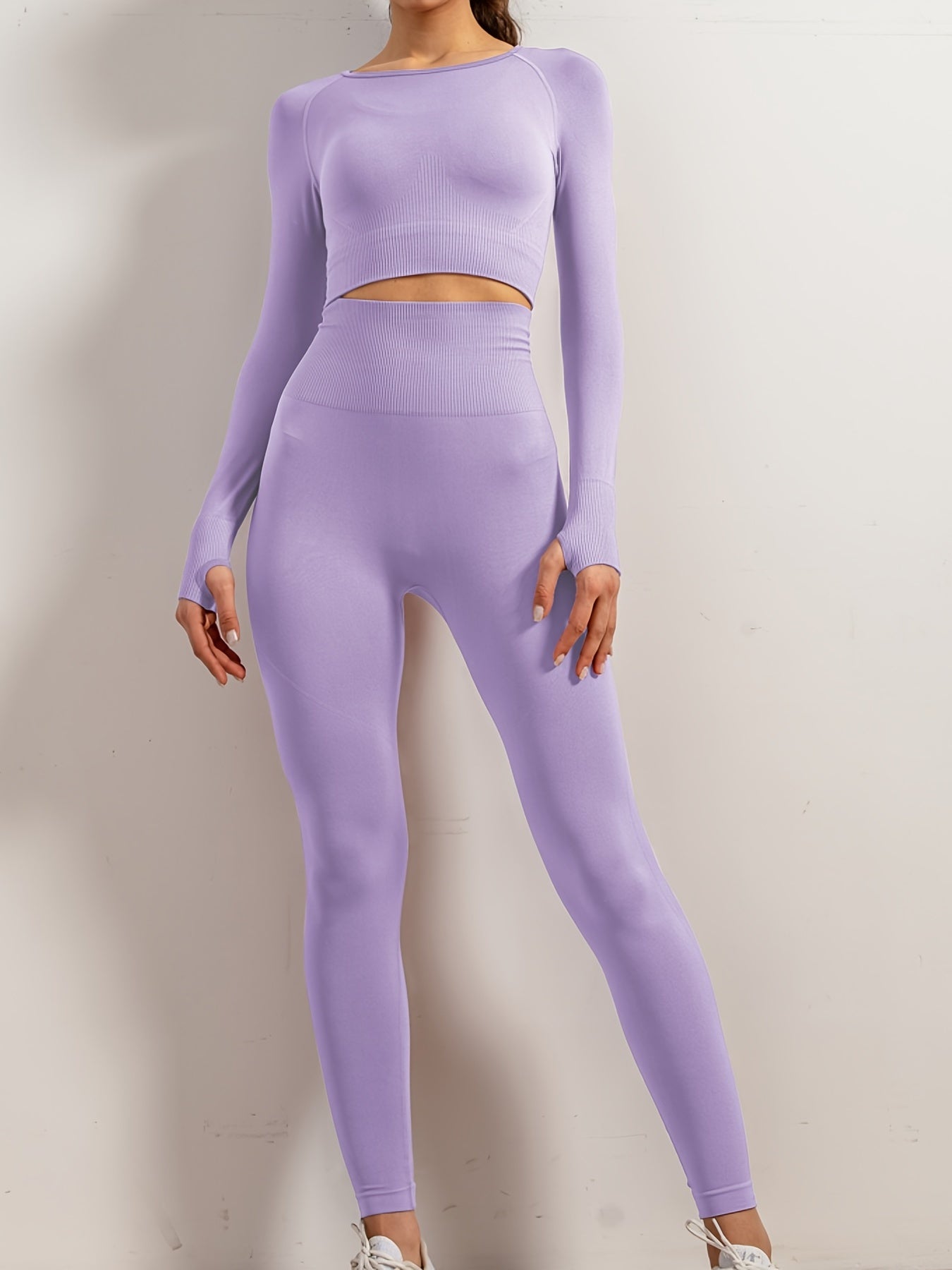 Solid Workout Set Stretch Sports Suit Crop Tank Top & Leggings