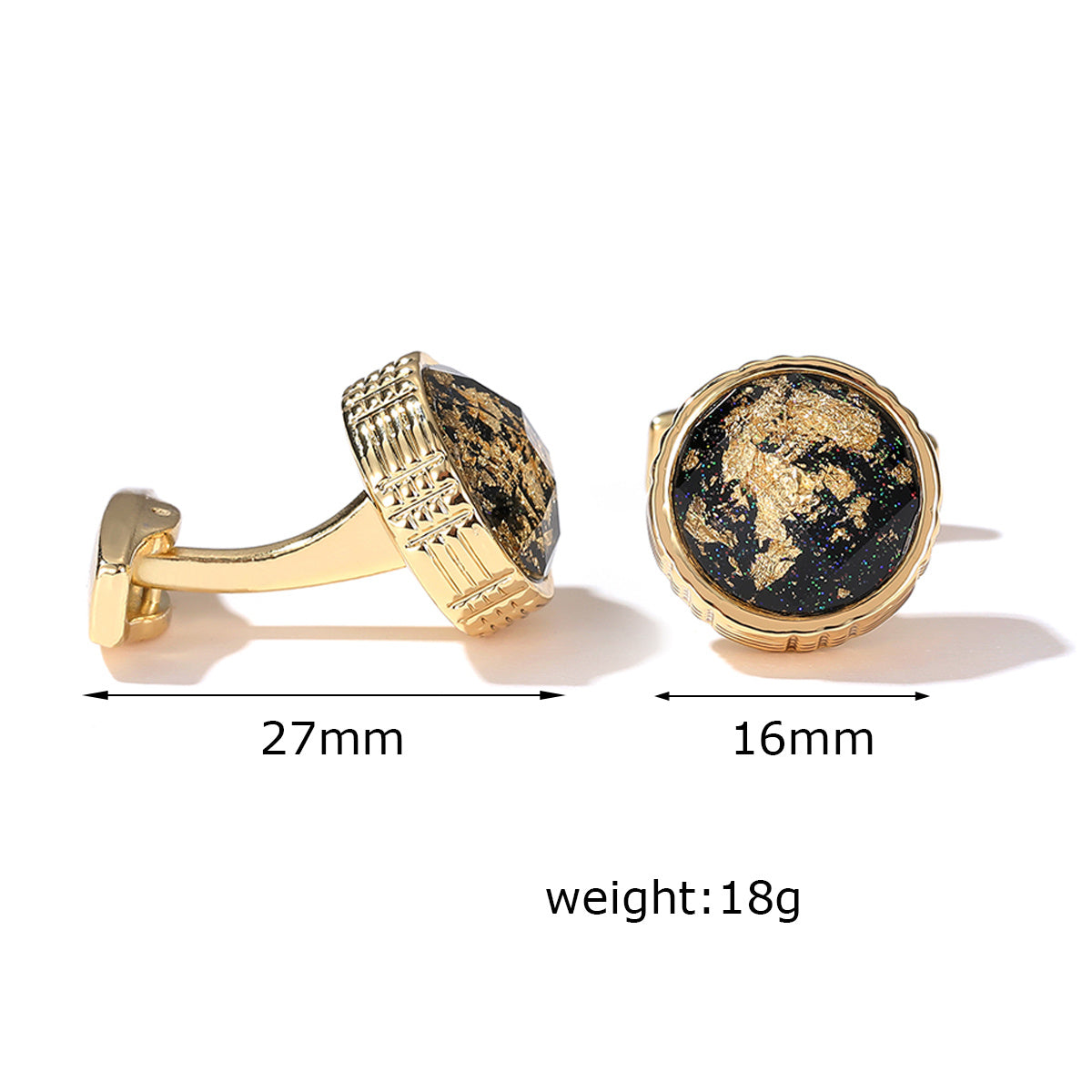 Patterned Golden Round Men's Cufflinks