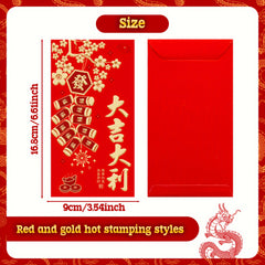 6pcs Red Envelopes 3D Embossing Year Packet Golden Lucky Money Pockets